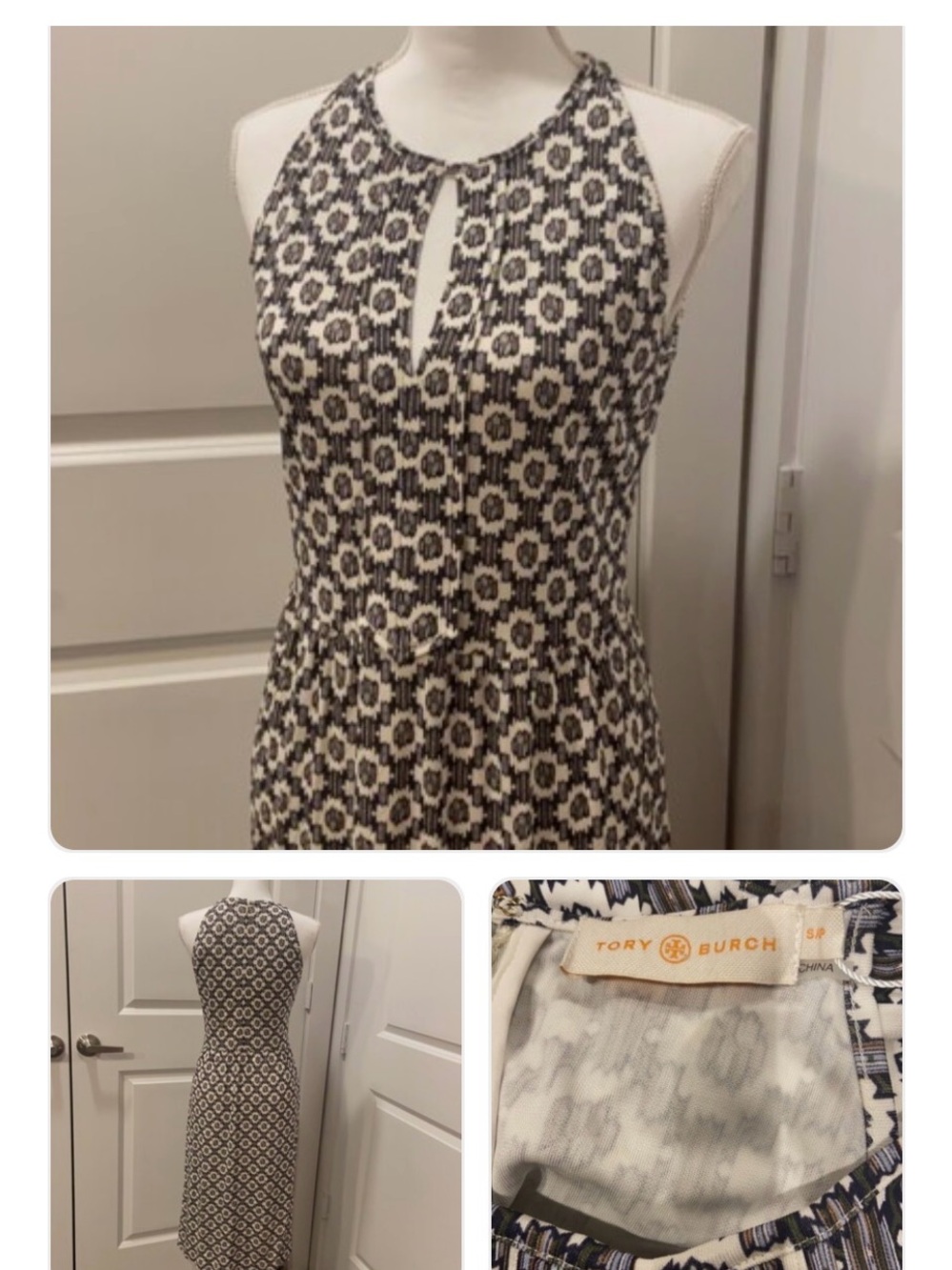 Tory Burch Navy and White Sleeveless Maxi Dress